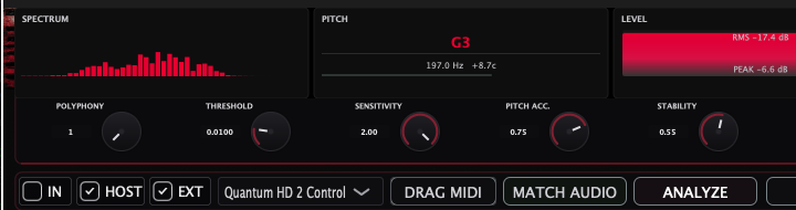 Anri Audio MIDI analyze and detection controls screenshot