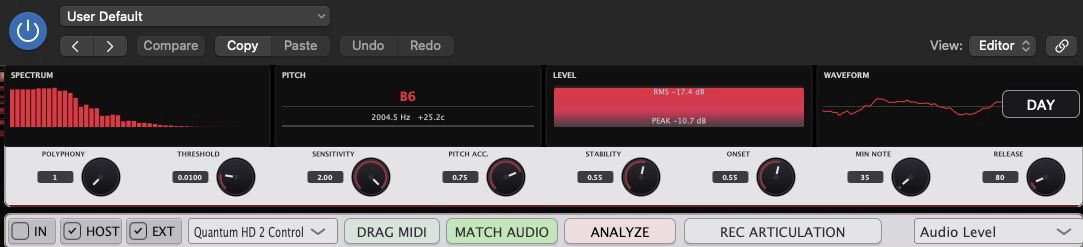 Anri Audio MIDI Analyze and REC ARTICULATION controls
